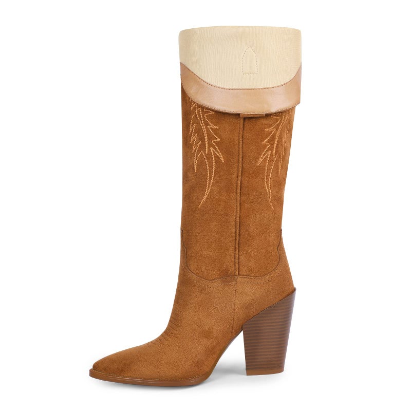 ISNOM Cowgirl Boots for Women Brown Cowboy Boots for Womens Western Boots for Women Tall Cowgirl Boots Women Wide Calf Knee High Cowboy Boots Tall Brown Cowboy Boots Women High Heel Cowboy Boots - Image 3